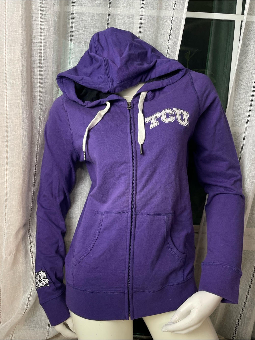 TCU Women's Purple Full-Zip Hoodie with Hood and Pockets